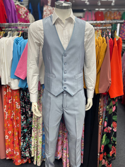 Slim Fit 3pcs Satin Suit Men Ice Blue
