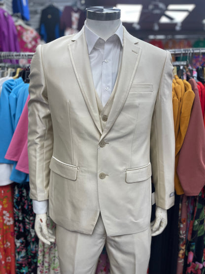 Slim Fit 3pcs Satin Suit Champaign Beige