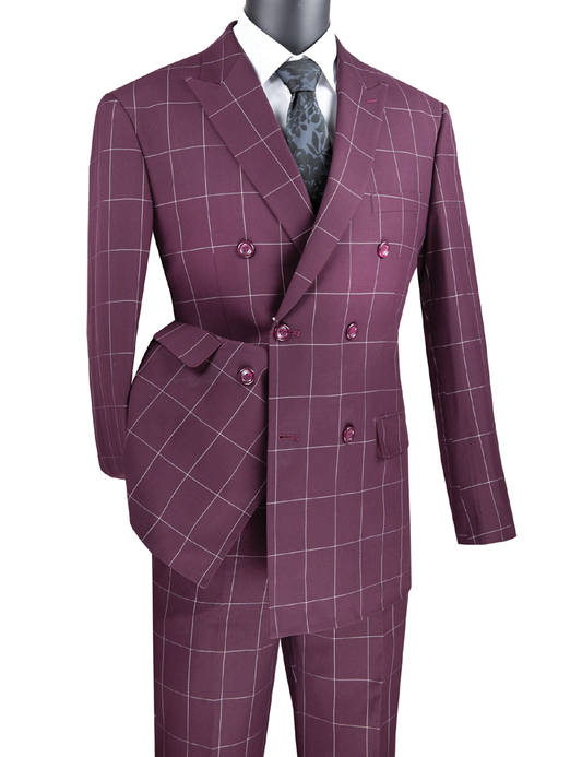 Double Breasted Modern Fit 2pcs Suit  Burgundy