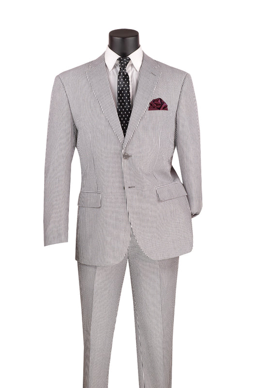 Modern Fit 2 Pcs Striped Suit Black