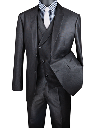 Modern Fit 3 Pcs Shiney Black Suit