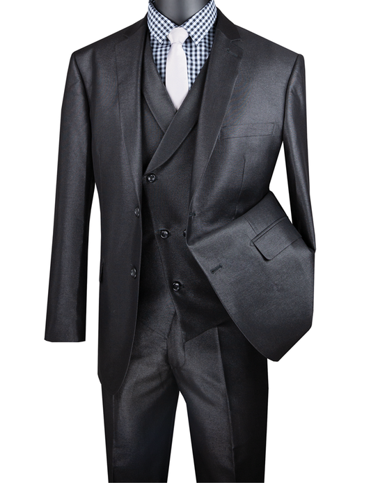 Modern Fit 3 Pcs Shiney Black Suit