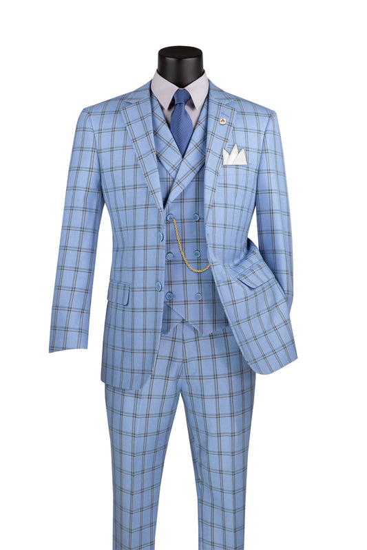 Men Modern Fit 3 pcs Suit Light blue