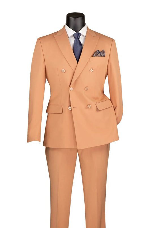 Silver Slim Fit Double Breasted 2 Piece Suit with Flexible Elastic Waistband