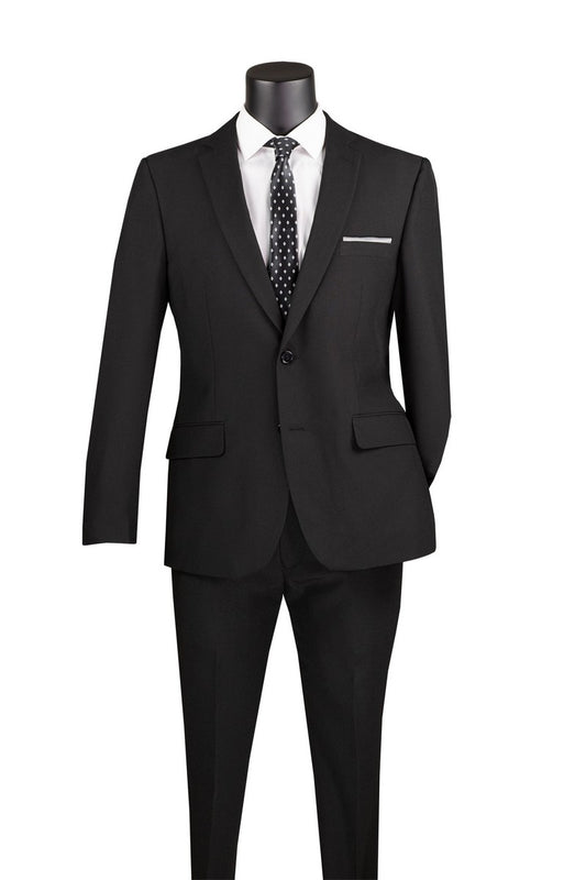Slim Fit 2 Pcs Solid Black Suit