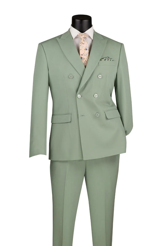 Silver Slim Fit Double Breasted 2 Piece Suit with Flexible Elastic Waistband