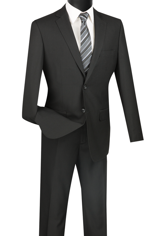Slim Fit 2 pcs Solid Black Suit