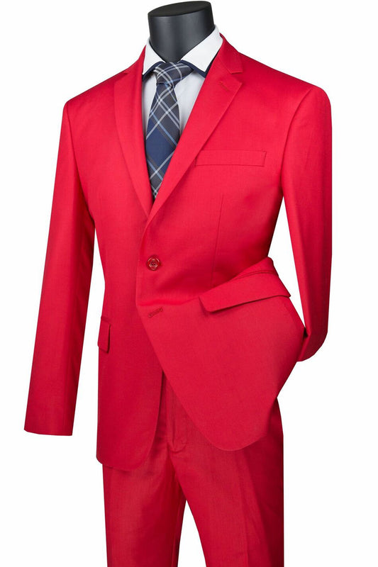 Slim Fit 2 Pcs Solid Red Suit