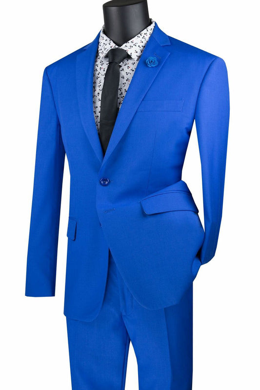 Slim Fit 2pcs Solid Royal Blue Suit