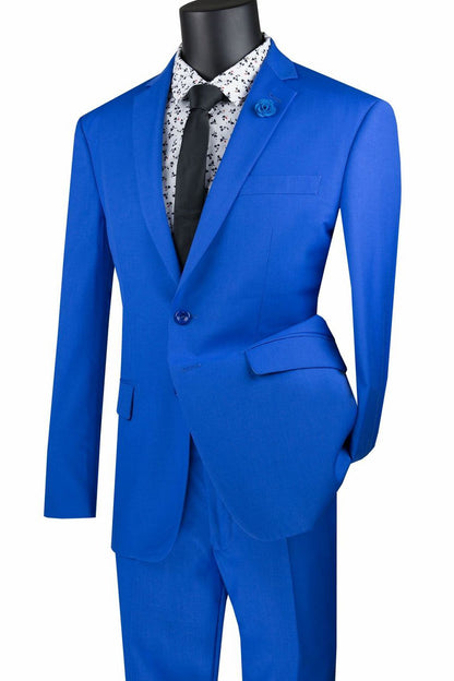 Slim Fit 2pcs Solid Royal Blue Suit