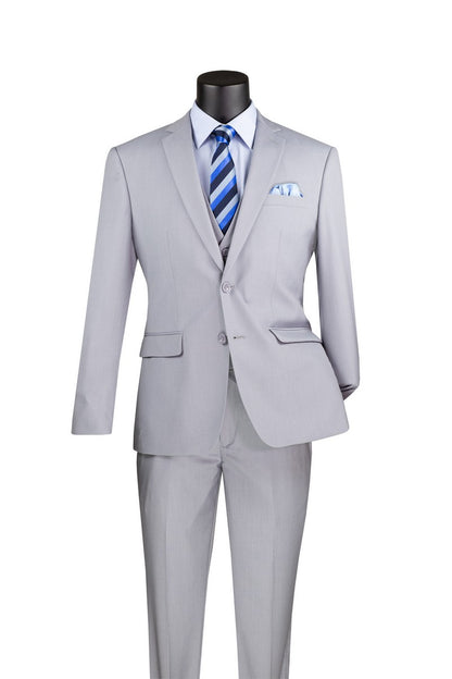 Slim Fit 3 Pcs Solid Suit Light Grey