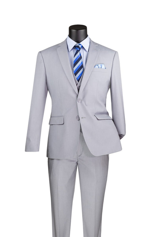 Slim Fit 3 Pcs Solid Suit Light Grey