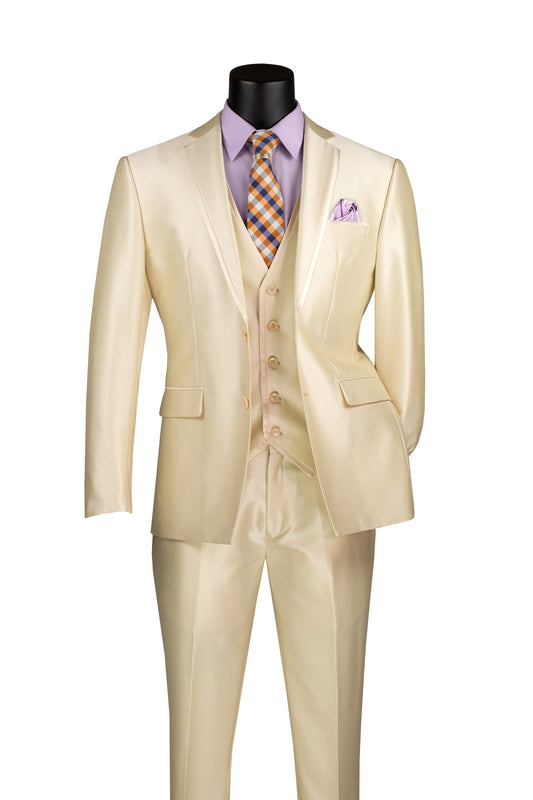 Slim Fit 3pcs Satin Suit Champaign Beige