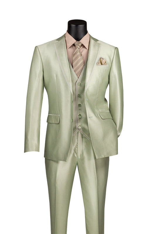 Slim Fit 3pcs satin Suit Sage Green