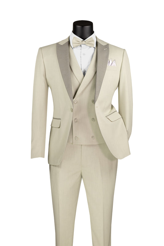 Men Slim Fit 4 pcs Suit Ecru