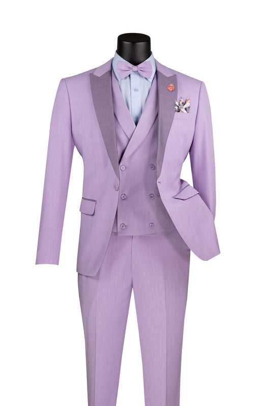 Men Slim Fit 4 Pcs Suit Lavender