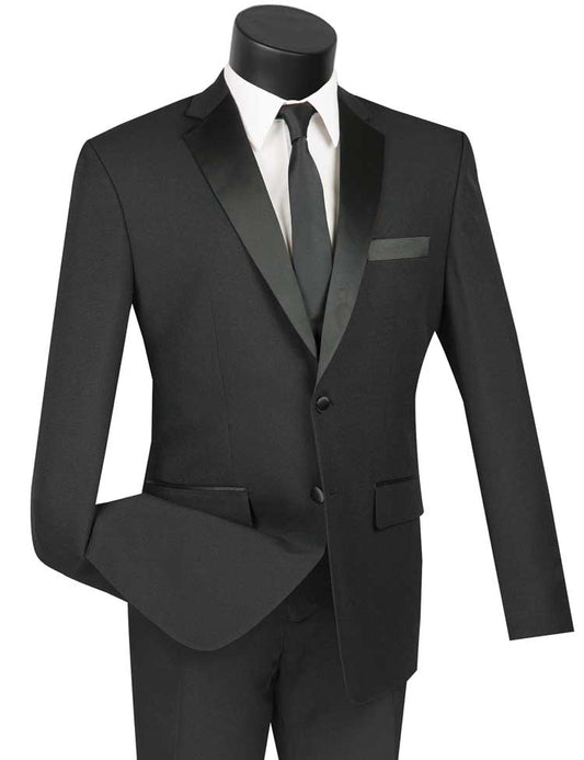 Slim Fit Tuxedo with Satin Trim 2pcs Suit Black
