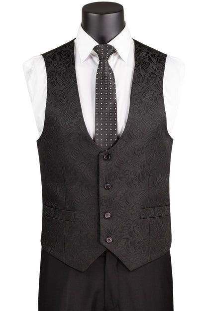 Slim Fit 2 Pcs Jacuquard Fabric Tuxedo Black