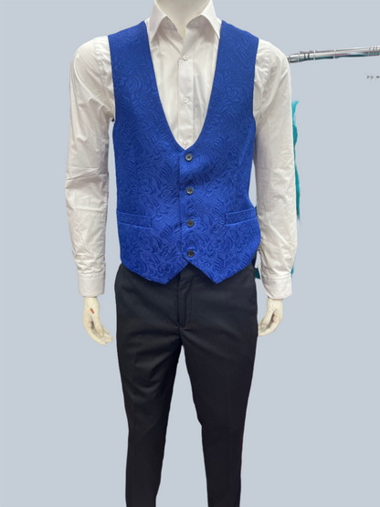 Slim Fit 3pcs Jacquard Fabric Tuxedo Suit Royal Blue
