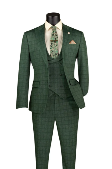 Double Breasted 3 Pcs Slim Fit Suit Green